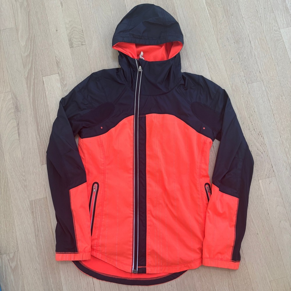 Lululemon Hooded Running Jacket Womens 6 Navy Orange Full Zip Windbreaker